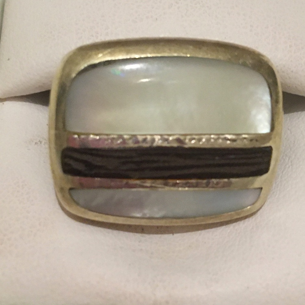 STERLING SILVER WOOD and MOTHER OF PEARL RING